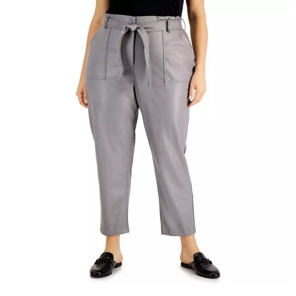 NWT Calvin Klein Womens Gray Faux Leather Straight Leg Pants Plus 3X